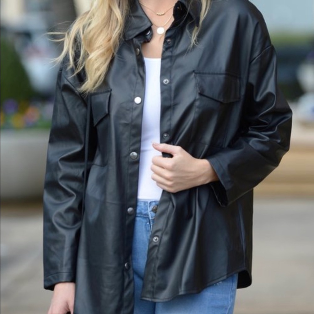 NWT! Boutique Black PU Long Sleeve Jacket..